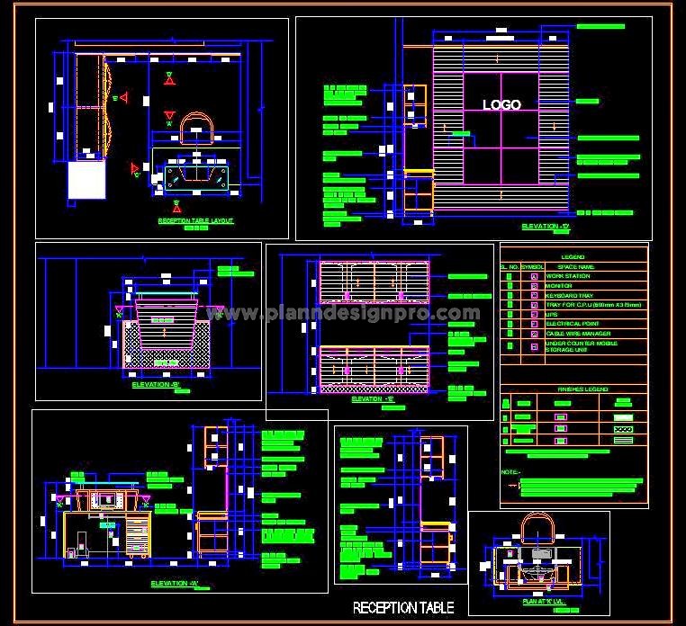 Help Desk CAD Design with Storage and Backdrop - DWG